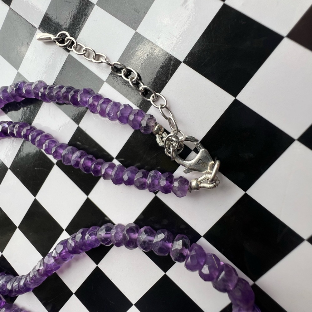 Purple Amethyst π Faceted Bead Necklace 60ctw Sterling Silver - Picture 13 of 16